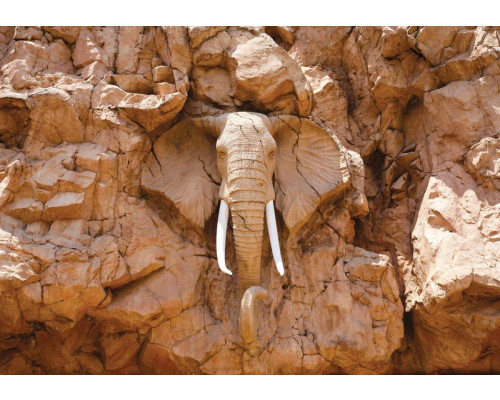 Een ander perspectief van een olifant in rotsen, weergegeven in een abstract en kunstzinnig fotobehang.