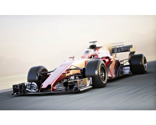 Fotobehang van een Ferrari Formule 1 auto op topsnelheid, voor een iconische racesfeer.
