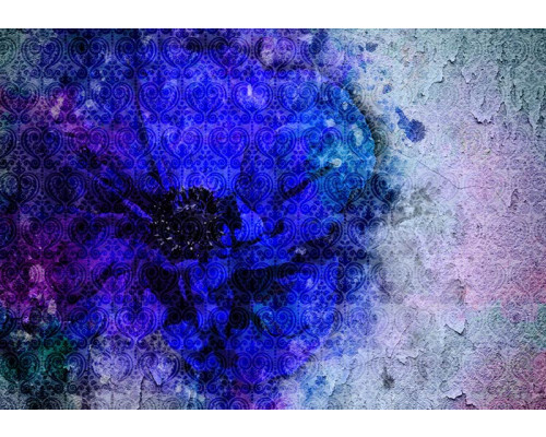 Geschilderde blauwe bloem op een artistiek fotobehang.