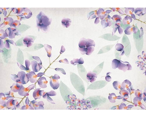 Fotobehang met geschilderde bloemen en bloemblaadjes, abstract en kleurrijk schilderij voor een artistieke uitstraling.