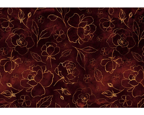 Fotobehang met gouden bloemen en bladeren, verfijnd schilderij met levendige kleuren voor een luxe uitstraling.