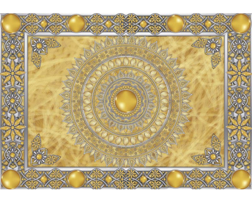 Fotobehang met een gouden mandala en Tibetaans design in abstracte boeddhistische stijl.