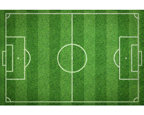 Fotobehang van een voetbalveld met helder groen gras, klaar voor een spannende wedstrijd.