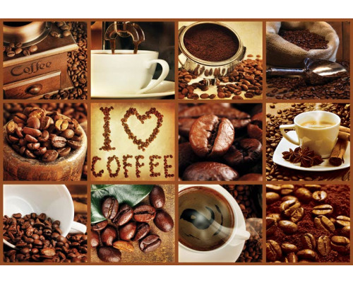 Collage van koffiebonen, fotobehang met een warme en rustgevende uitstraling voor keukens en cafés.
