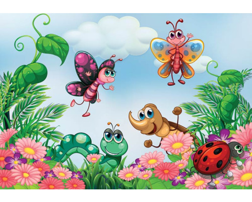 Fotobehang van insecten voor kinderen, speels en educatief.