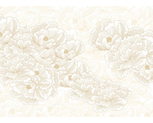 Een fotobehang met Japanse bloemen op een beige achtergrond, waarin delicate bloesems en verfijnde takken zorgen voor een serene en elegante uitstraling.