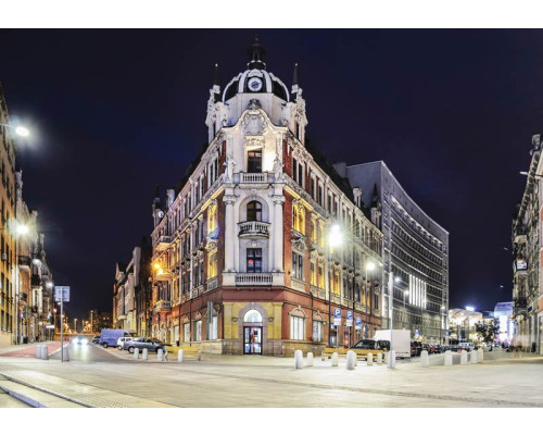 Stadszicht van Katowice in Polen met historische gebouwen op fotobehang.