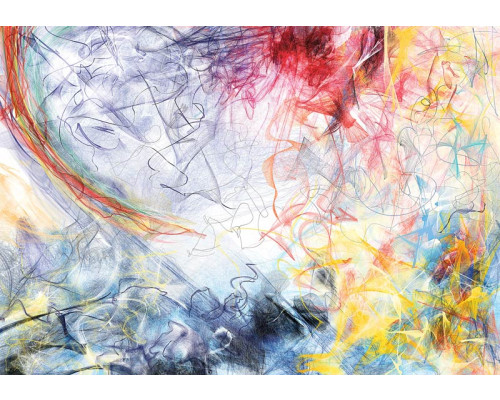 Kleurrijke abstracte kunst met moderne schilderij- en verfstreken, weergegeven op een fotobehang.