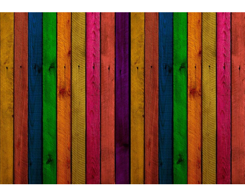 Fotobehang van kleurrijke planken in houtlook, industrieel design.