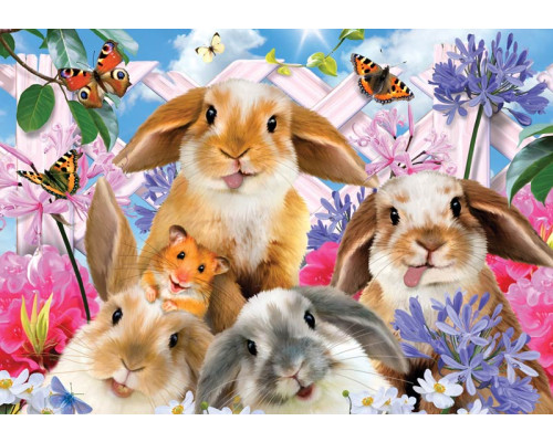 Knaagdieren in een dolle beestenboel, fotobehang met konijnen, hamsters en vrolijke dieren.