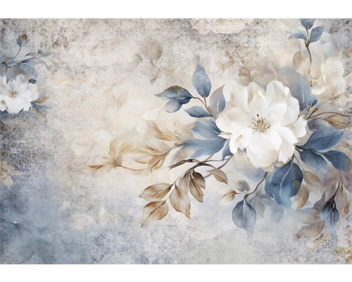 Luxe bloemenpracht op een betonnen muur, weergegeven op een artistiek vliesbehang.