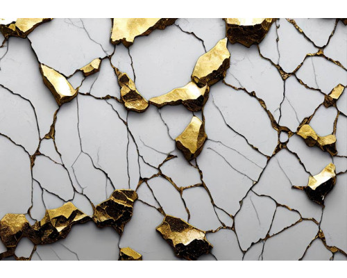 Fotobehang met 3D gouden en witte marmer details, dat zorgt voor een luxe en verfijnde uitstraling in de ruimte.