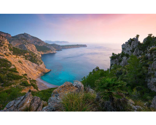 Mallorca bergen uitzicht fotobehang, met een adembenemend uitzicht over de bergen van Mallorca.
