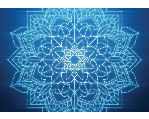 Blauw symmetrisch patroon van een mandala in abstracte kunststijl op fotobehang.