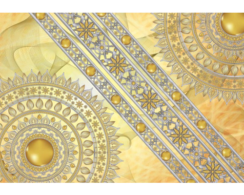 Halve gouden mandala, Indiaans patroon in een abstract fotobehang met verfijnde details.