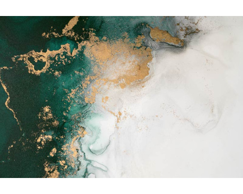 Fotobehang van groen marmer met gouden accenten, artistiek weergegeven in een abstracte en industriële stijl.