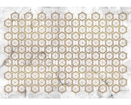 Dit fotobehang combineert groen en goud in een prachtig marmerpatroon met luxe details, geschikt voor een stijlvolle omgeving.