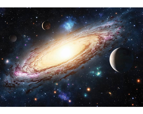 Fotobehang met een indrukwekkend uitzicht op de Melkweg vol sterren, nevels en kosmisch licht.