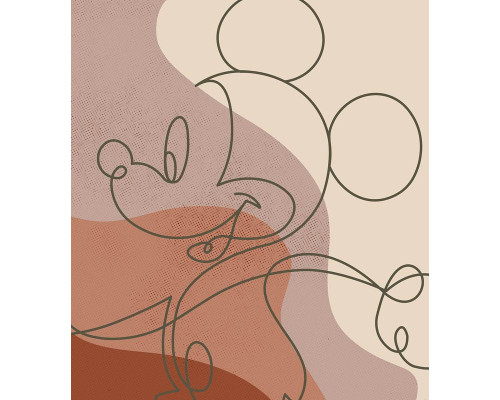 Mickey Line Drawing fotobehang met een zwart-witte lijntekening van Mickey Mouse in een speelse en moderne stijl.