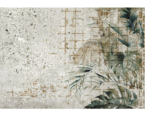 Fotobehang, Monstera bladeren betonlook muur groen