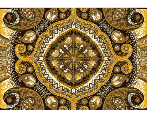 Goud en geel mozaïekpatroon, abstract fotobehang met geometrische vormen voor een moderne ruimte.