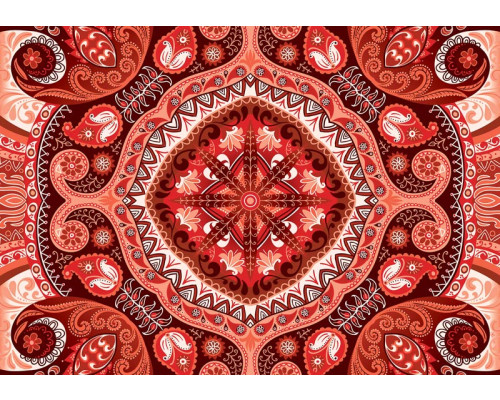 Rood mozaïekpatroon met abstracte vormen, fotobehang voor een speelse en eigentijdse uitstraling.