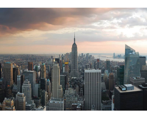 Skyline van New York met wolkenkrabbers en flatgebouwen, stedelijk weergegeven op een modern fotobehang.