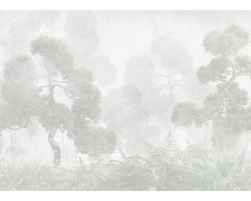 Fotobehang met een serene Oosterse tuin, vol harmonieuze elementen zoals bonsaibomen, stenen paden en rustige waterpartijen, perfect voor een kalme en elegante uitstraling.