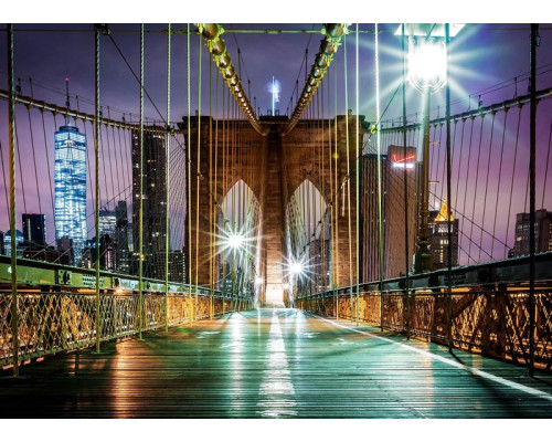 Fotobehang met de Brooklyn Bridge in New York in de avond.