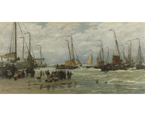 Fotobehang met een schilderachtig landschap van koeien grazend in een weide, geïnspireerd op het schilderij van Gerard Bilders uit 1860-1865.