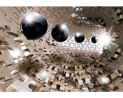 3D-tunnel met ronde kogels, abstract fotobehang voor een futuristische en moderne uitstraling.