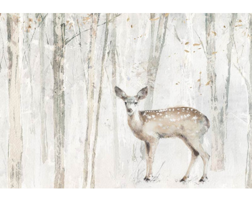 Fotobehang van een ree in het bos, kunstzinnig afgebeeld met een combinatie van bomen en dieren.