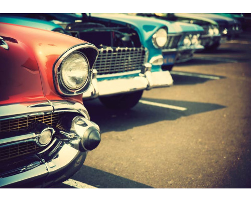 Fotobehang met retro auto's in een vintage stijl.