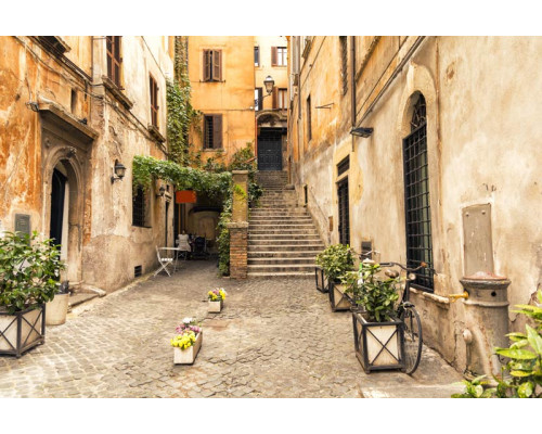 Een romantische steeg in Rome, Italië, met een sfeervolle straat vol geschiedenis, weergegeven op fotobehang.