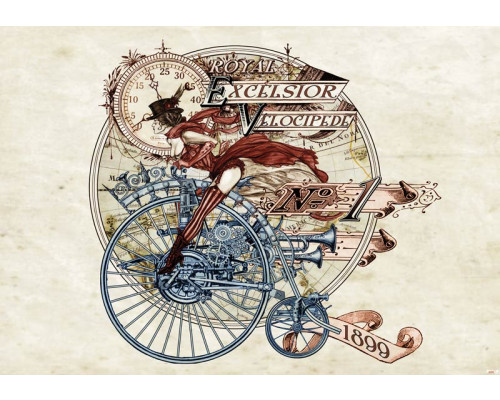 Fotobehang van Royal Excelsior met een dame op de fiets, alchemie en gothic thema.