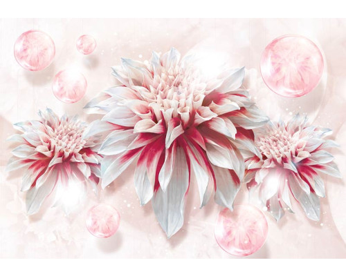 Fotobehang met roze bloemen, perfect voor een lichte en levendige kamer.