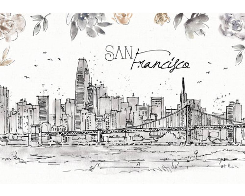 Fotobehang met een schilderachtige weergave van San Francisco met de iconische Golden Gate Bridge en de stad op de achtergrond. Een stijlvol ontwerp.