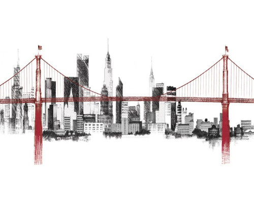 Fotobehang met een schilderachtige brug en een indrukwekkende skyline in warme kleuren. Een stijlvol ontwerp.