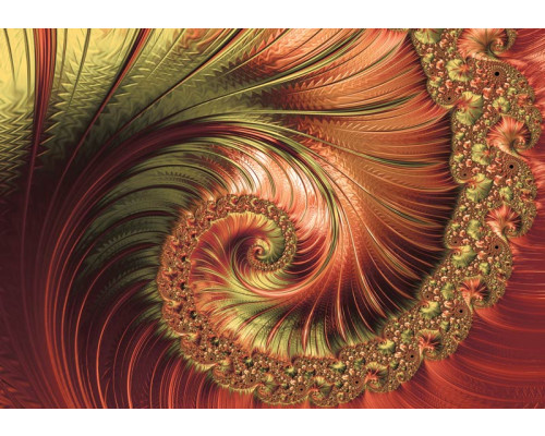 Fotobehang van sierlijke rode verenpracht, weergegeven in een abstract kunstontwerp.