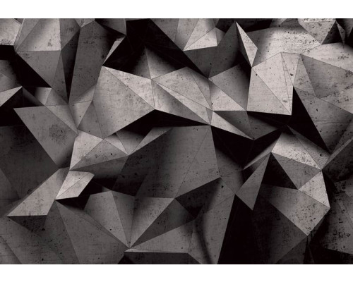 Abstract geometrisch fotobehang met zwart-grijze stenen, ideaal voor een moderne ruimte.