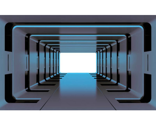 Fotobehang van een 3D space tunnel, met een futuristische en abstracte weergave.
