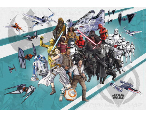 Star Wars cartoon collage fotobehang, met humoristische scènes, perfect voor jonge fans.