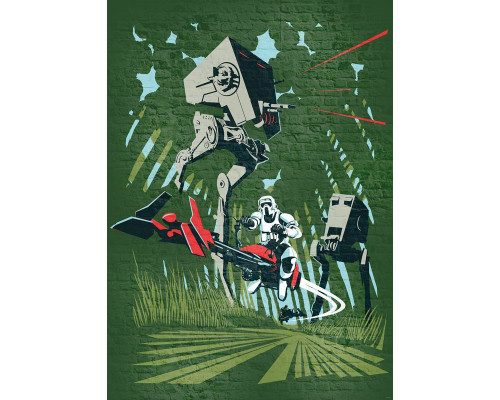 Star Wars fotobehang met het landschap van Endor, ontworpen voor een avontuurlijke kamer.