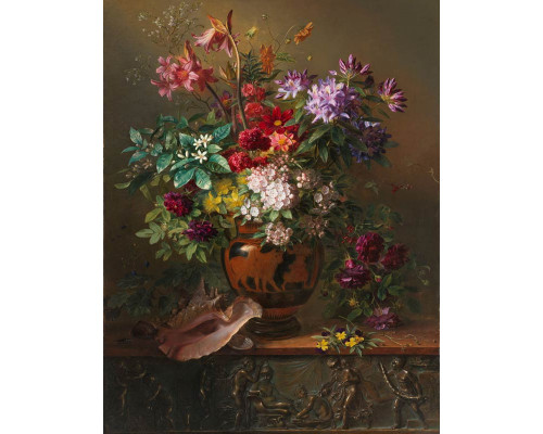 Fotobehang van een stilleven met bloemen in een Griekse vaas door Georgius Jacobus Johannes van Os, Rijksmuseum.