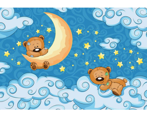 Fotobehang van teddybeertjes in een babykamer met wolken, schattig en zacht.