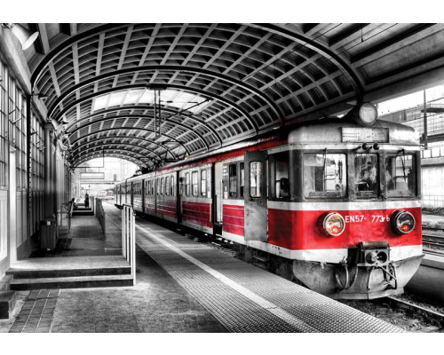 Fotobehang van een treinstation, sfeervol en historisch.