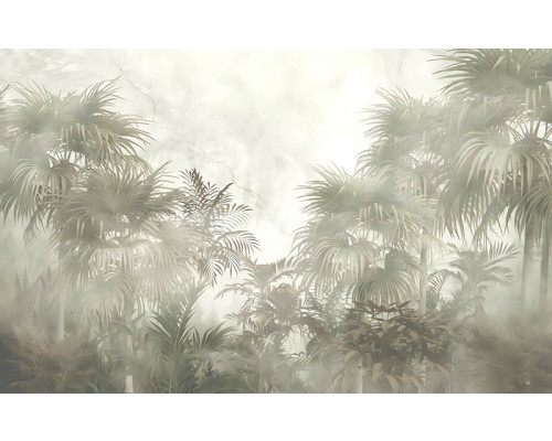 Fotobehang van tropische planten en jungle, met botanische details en weelderige palmbomen.