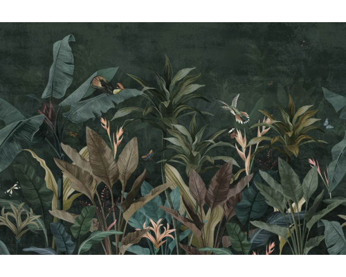 Botanische jungleplanten met een vintage twist, weergegeven op dit tropische fotobehang.