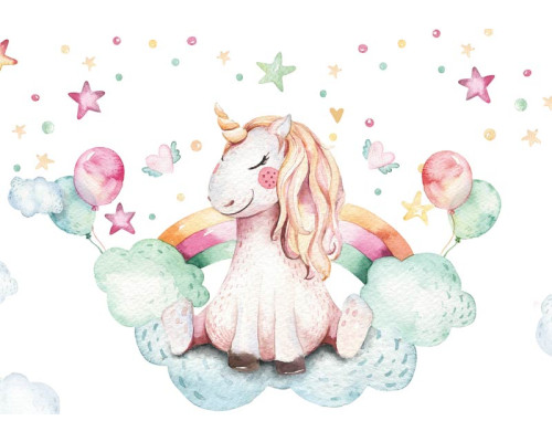 Fotobehang van een unicorn in de wolken, kinderkamer thema.