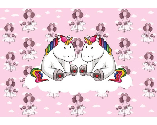 Fotobehang met unicorns in de wolken, speciaal voor meisjeskamers en peuterkamers.